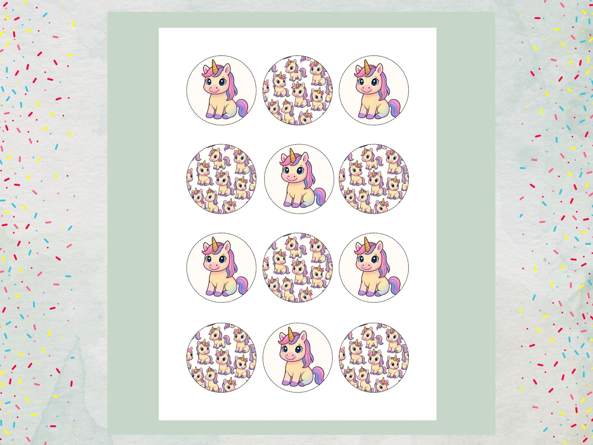Unicorn Cupcake Toppers: Edible Wafer Paper, Card, or Icing - 12 x 2"