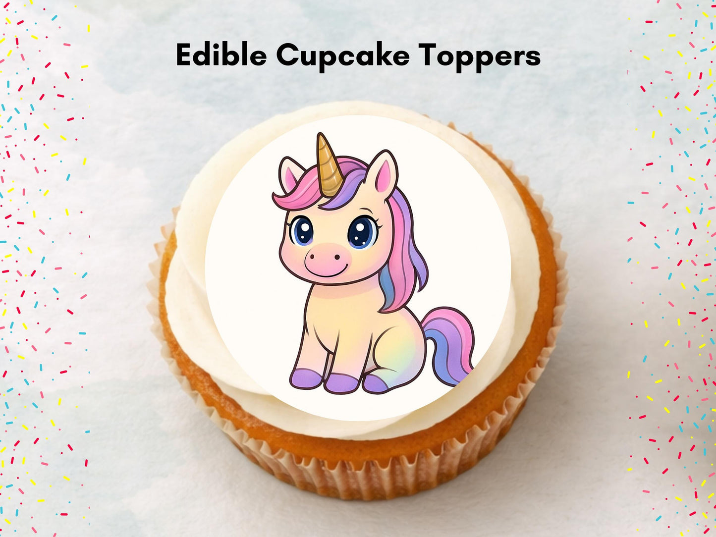 Unicorn Cupcake Toppers: Edible Wafer Paper, Card, or Icing - 12 x 2"