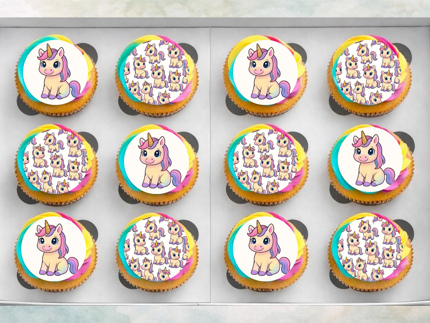 Unicorn Cupcake Toppers: Edible Wafer Paper, Card, or Icing - 12 x 2"