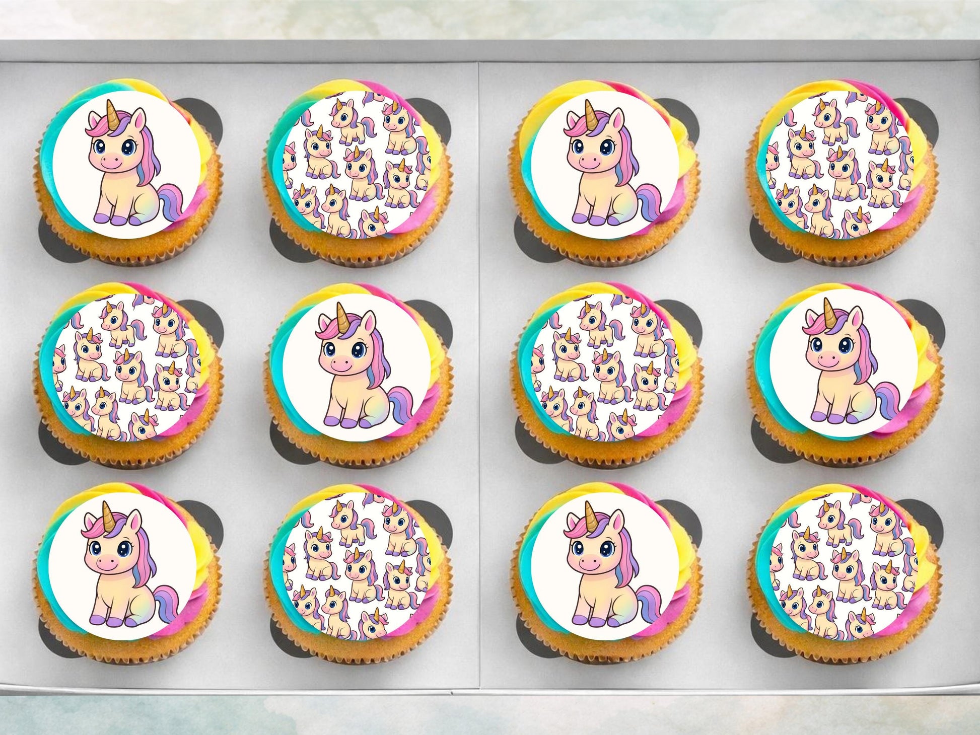 Unicorn Cupcake Toppers: Edible Wafer Paper, Card, or Icing - 12 x 2"