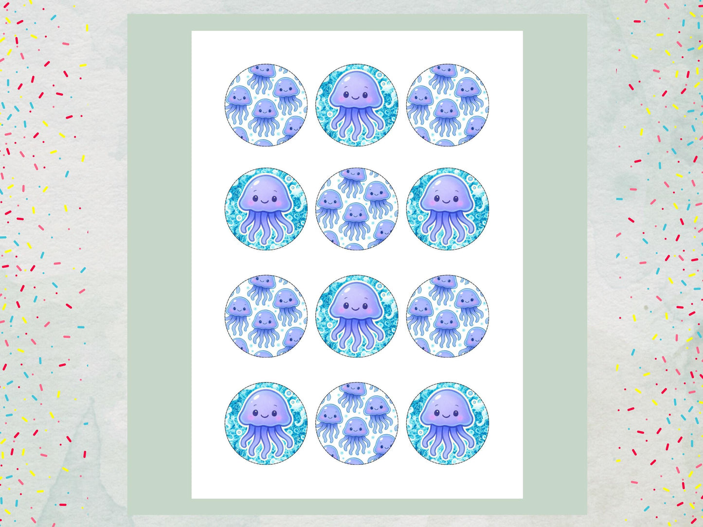 Jellyfish Edible Cupcake Toppers 12 x 2" Precut Wafer Paper, Card or Icing Sheet