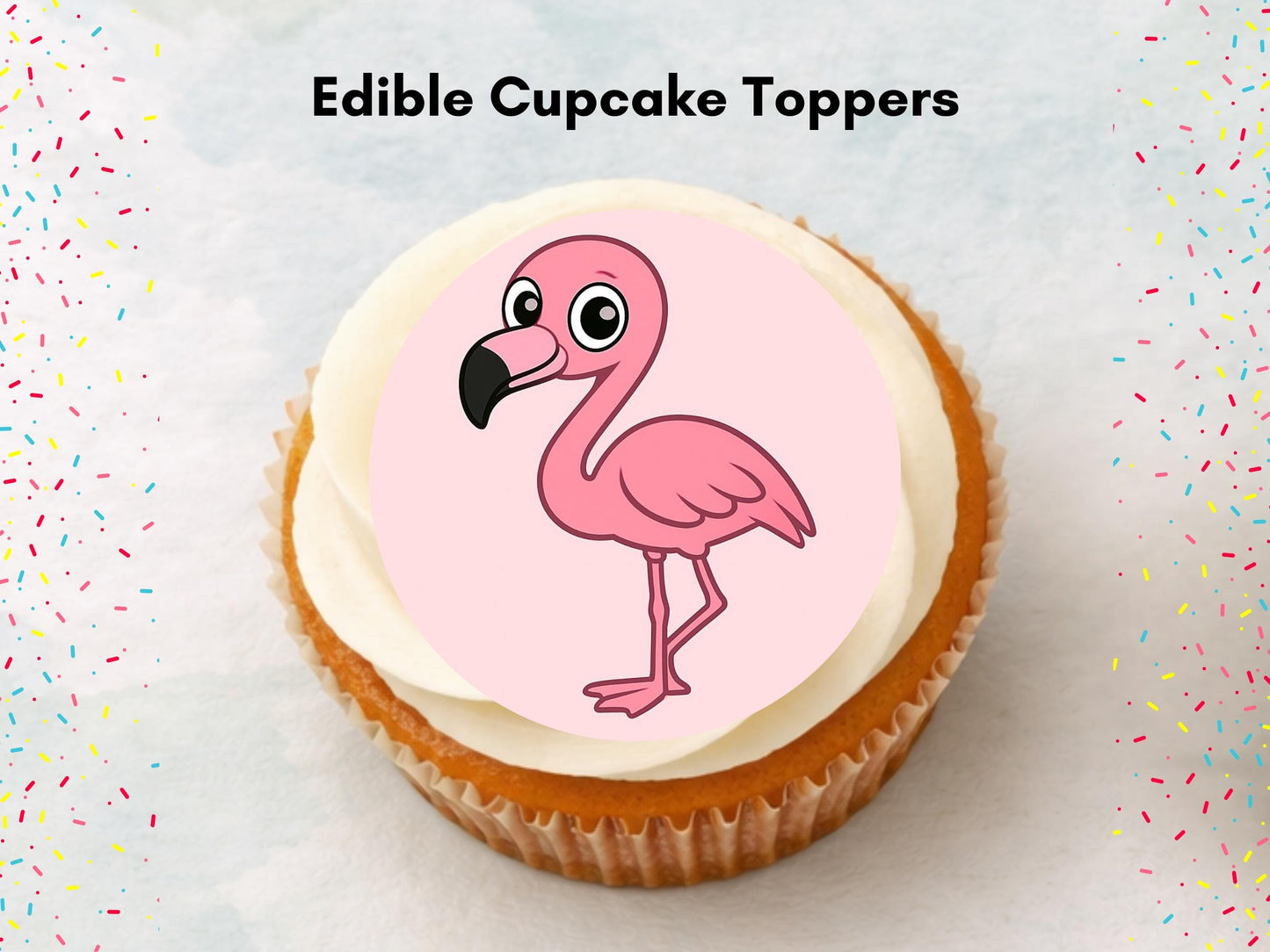 Flamingo Edible Cupcake Toppers 12 x 2" Precut Wafer Paper, Card or Icing Sheet