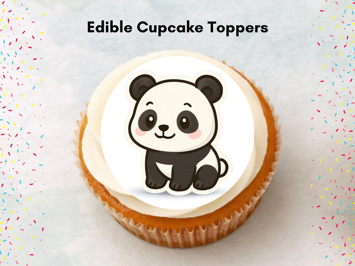 Panda Edible Cupcake Toppers 12 x 2" Precut Wafer Paper, Card or Icing Sheet