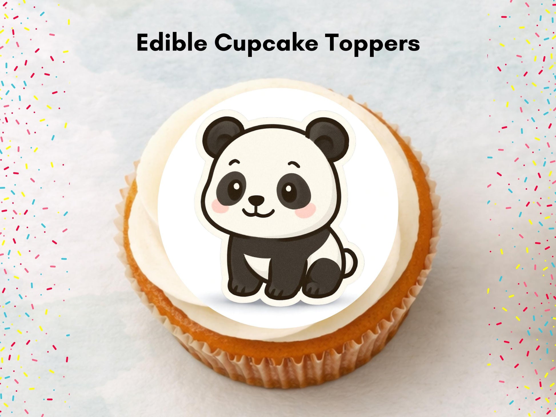 Panda Edible Cupcake Toppers 12 x 2" Precut Wafer Paper, Card or Icing Sheet