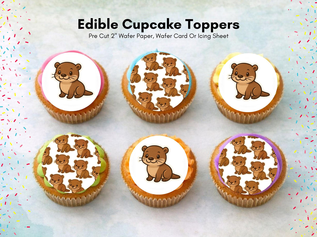 Cute Otter Edible Cupcake Toppers, Otter Cake Decorations, Kids Birthday Cake 12 x 2"