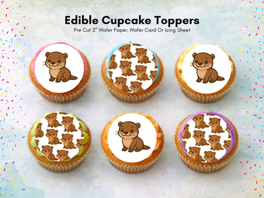 Cute Otter Edible Cupcake Toppers, Otter Cake Decorations, Kids Birthday Cake 12 x 2"