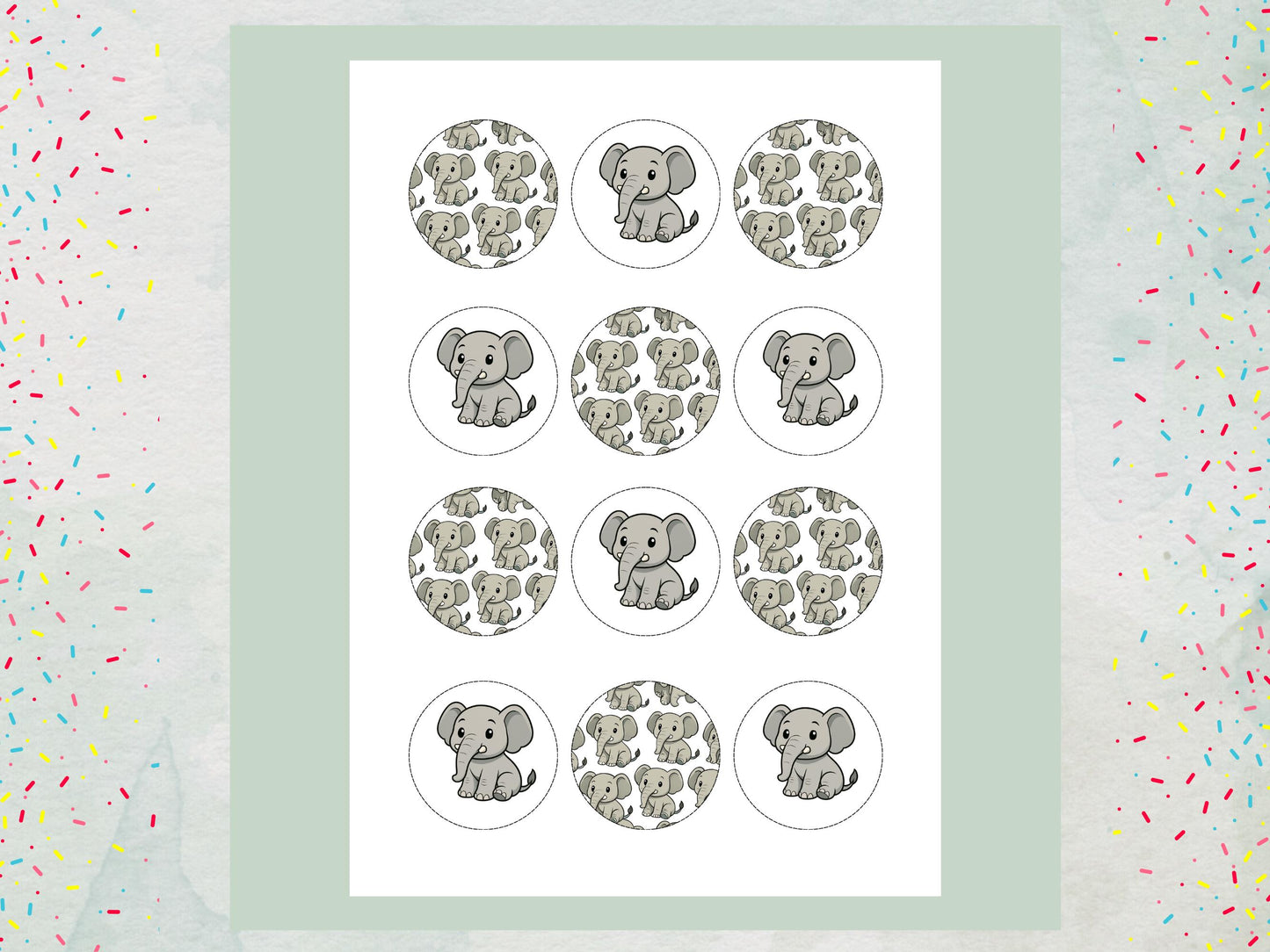 Elephant Edible Cupcake Toppers: 12 x 2" Wafer Paper, Card, or Icing sheet