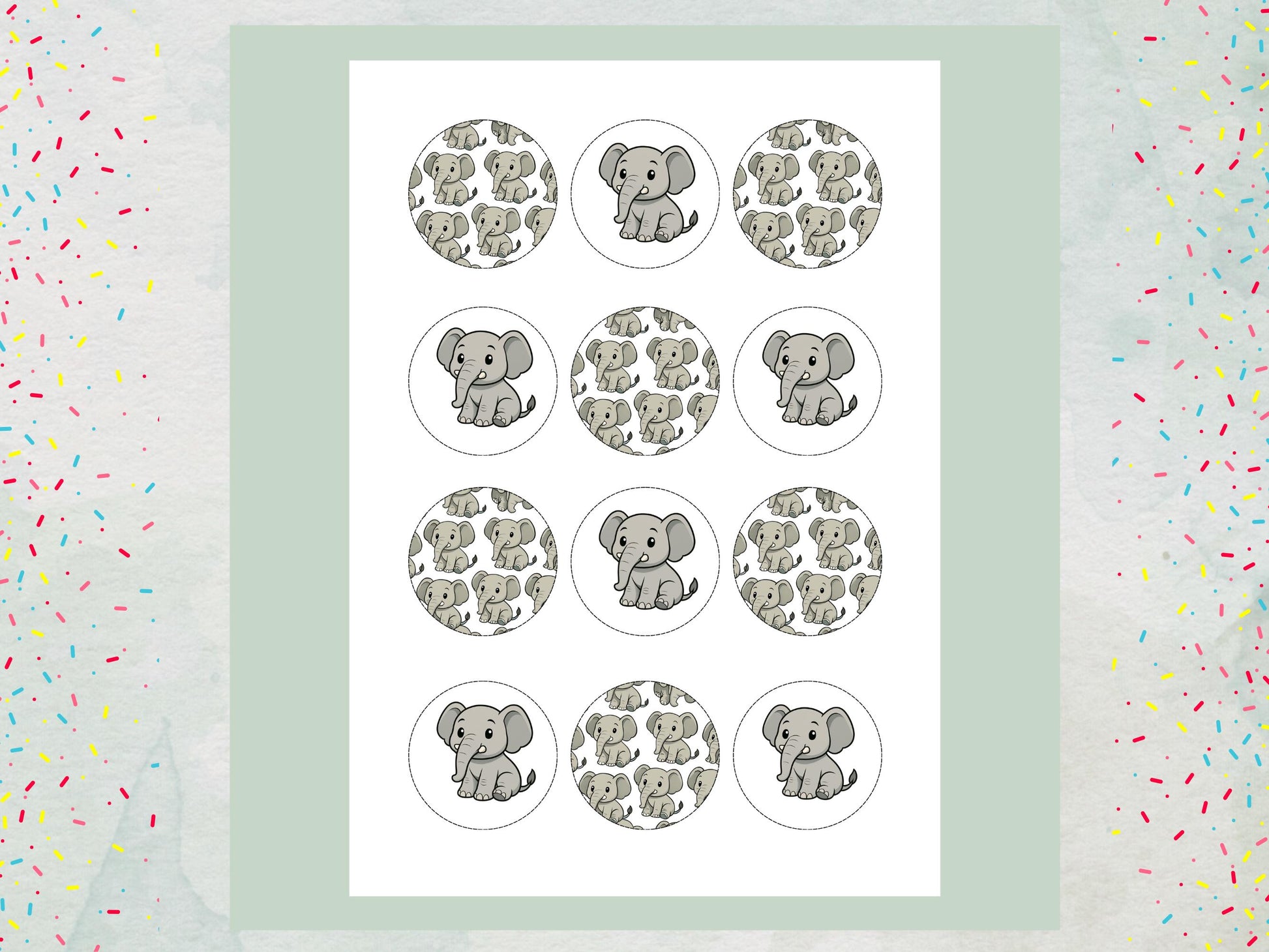 Elephant Edible Cupcake Toppers: 12 x 2" Wafer Paper, Card, or Icing sheet