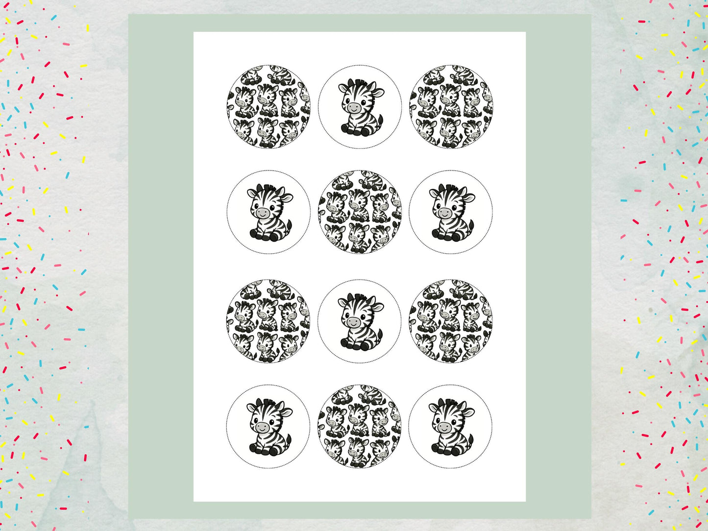 Zebra Edible Cupcake Toppers – Precut 2" Birthday Cake Decoration