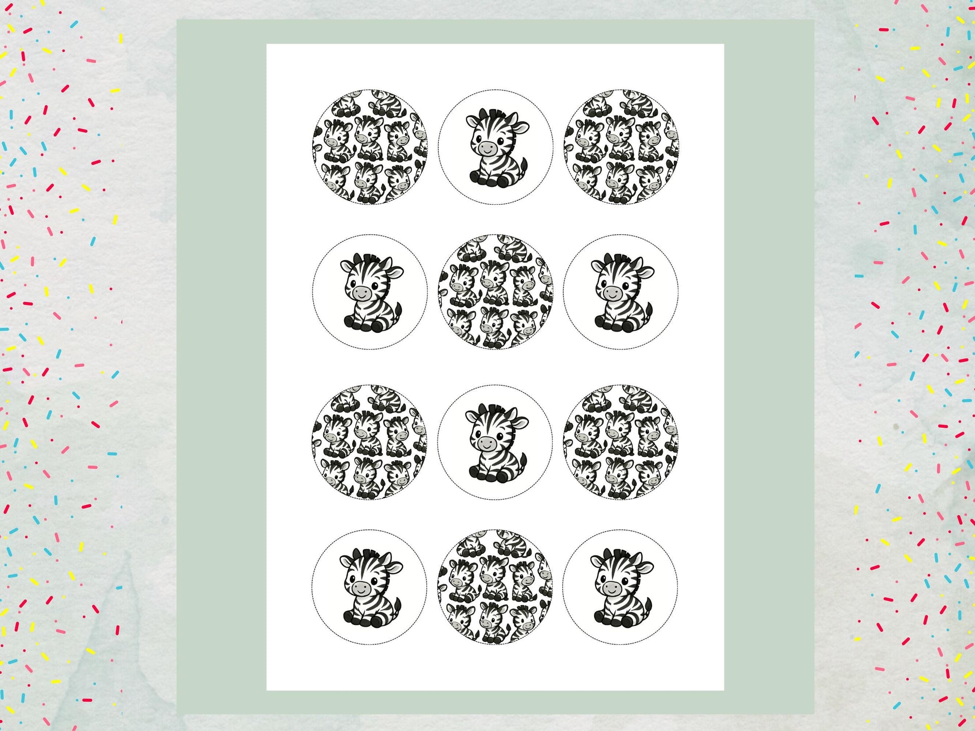 Zebra Edible Cupcake Toppers – Precut 2" Birthday Cake Decoration