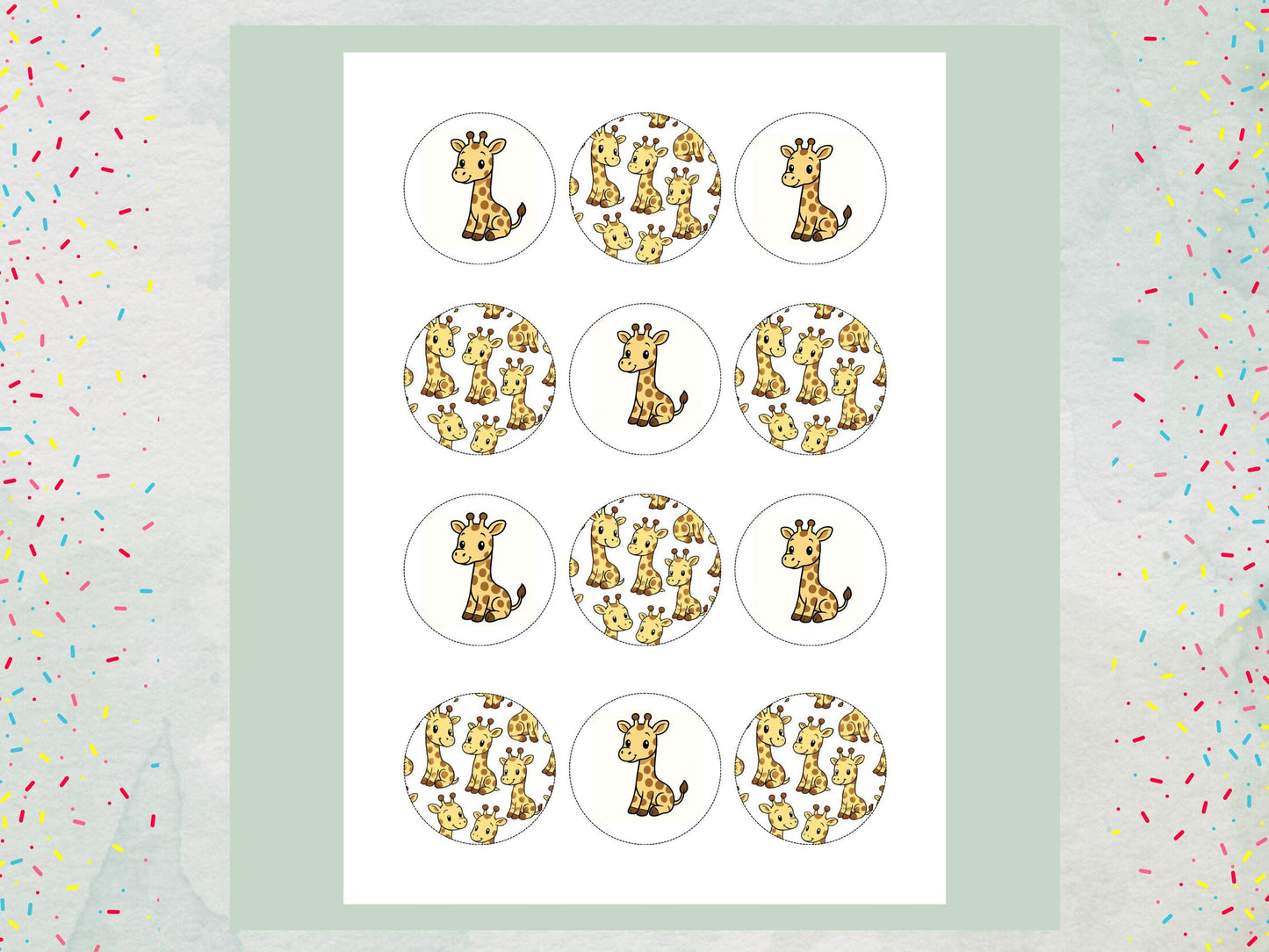 Giraffe Edible Cupcake Toppers – 2" Wafer Paper, Card, Icing Sheet