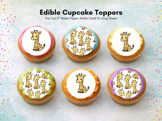 Giraffe Edible Cupcake Toppers – 2" Wafer Paper, Card, Icing Sheet