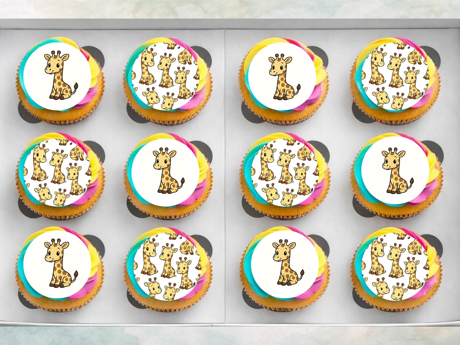 Giraffe Edible Cupcake Toppers – 2" Wafer Paper, Card, Icing Sheet