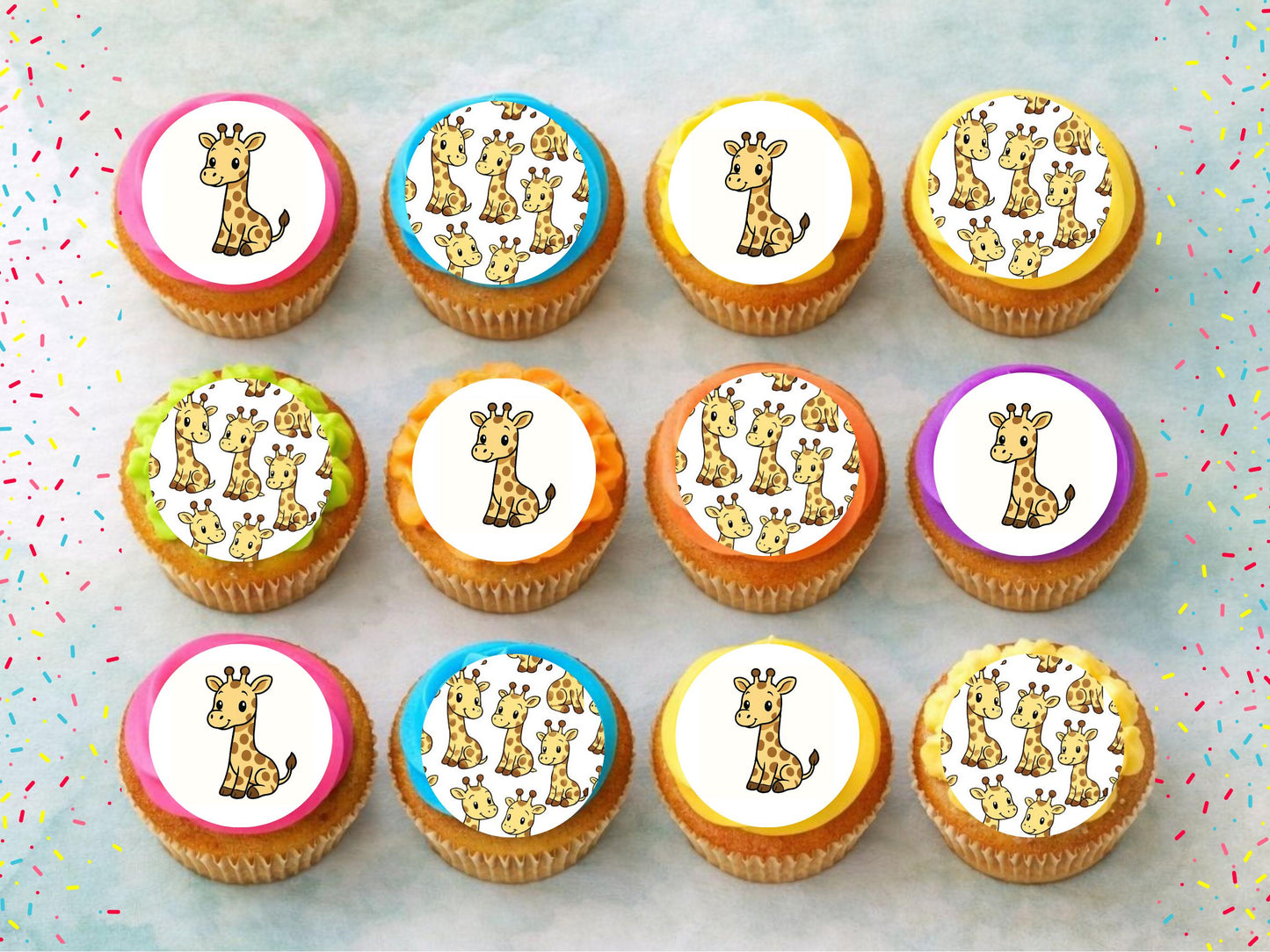 Giraffe Edible Cupcake Toppers – 2" Wafer Paper, Card, Icing Sheet