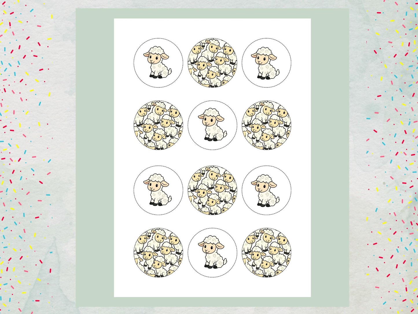 Cute Lamb Edible Cupcake Toppers 12 x 2" Precut Wafer Paper, Card or Icing Sheet