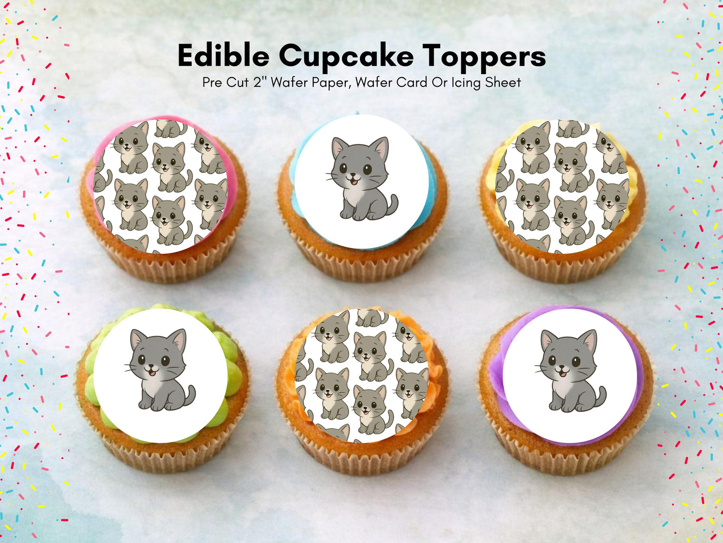 Cute Kitten Edible Cupcake Toppers – Precut Cat Cake Decoration