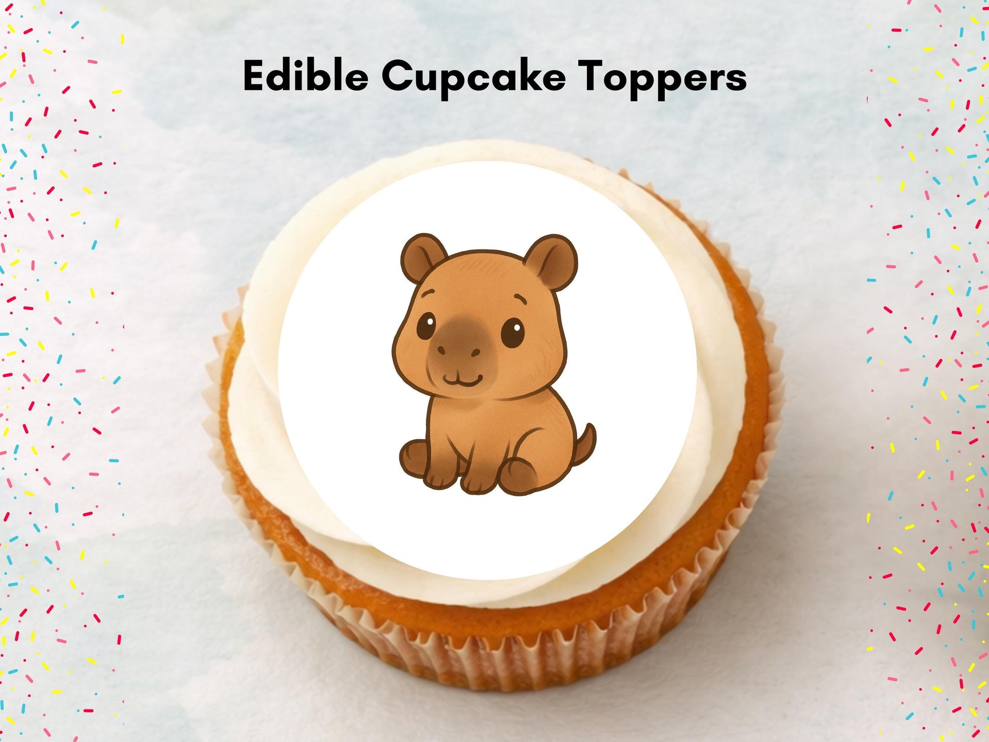 Cute Capybara Edible Cupcake Toppers 12 x 2" Capybara Cake Decorations