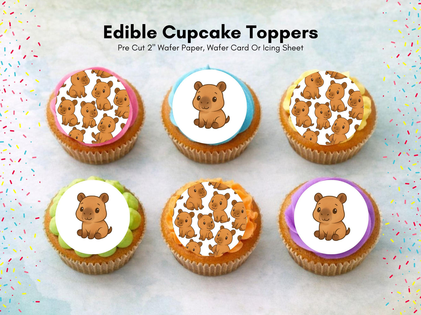 Cute Capybara Edible Cupcake Toppers 12 x 2" Capybara Cake Decorations