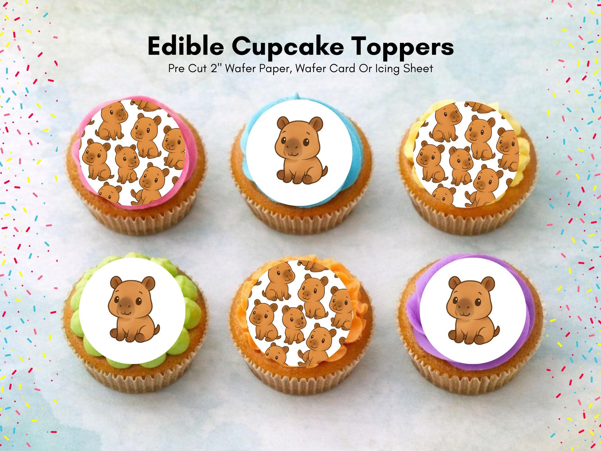 Cute Capybara Edible Cupcake Toppers 12 x 2" Capybara Cake Decorations