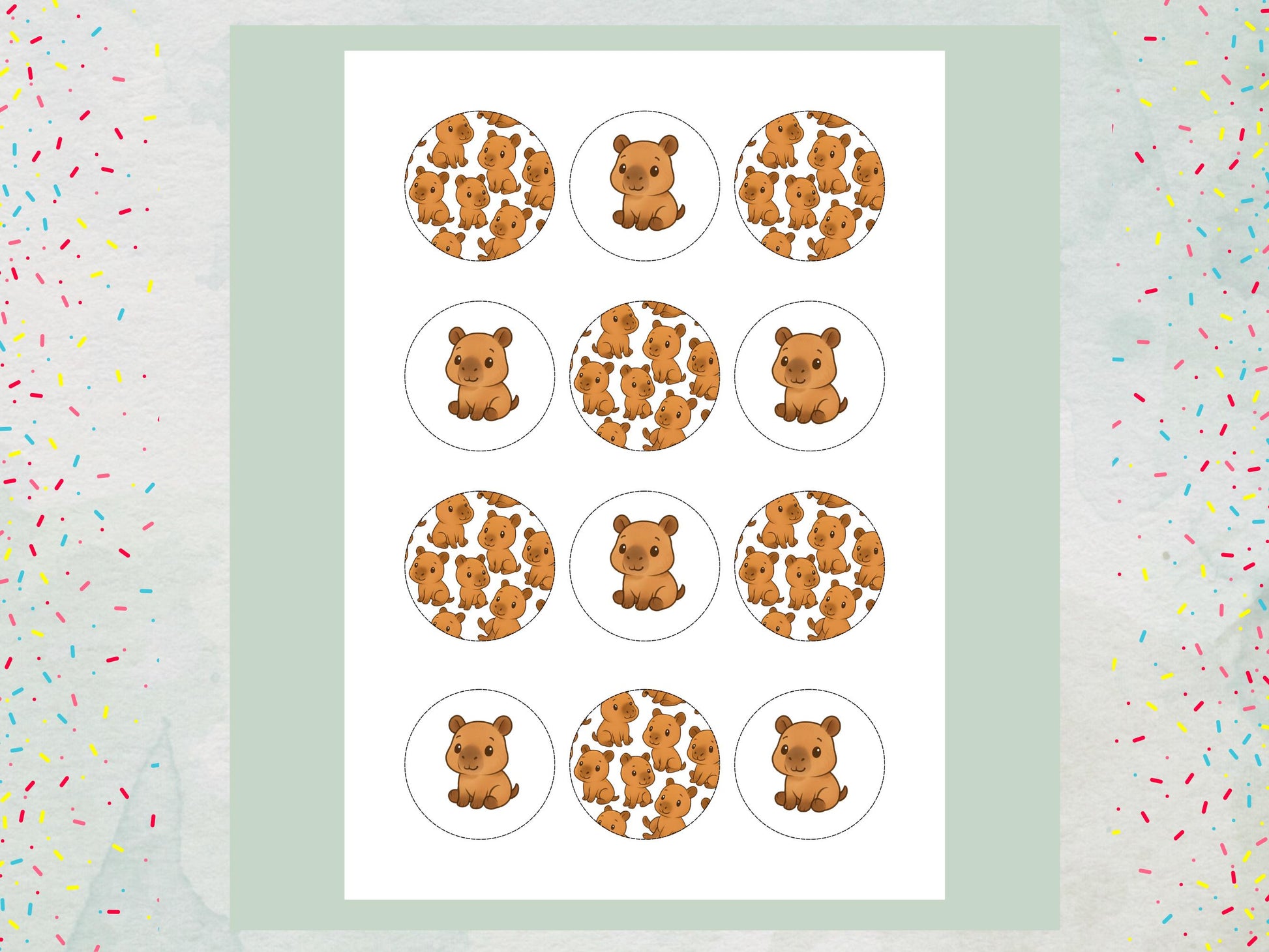 Cute Capybara Edible Cupcake Toppers 12 x 2" Capybara Cake Decorations