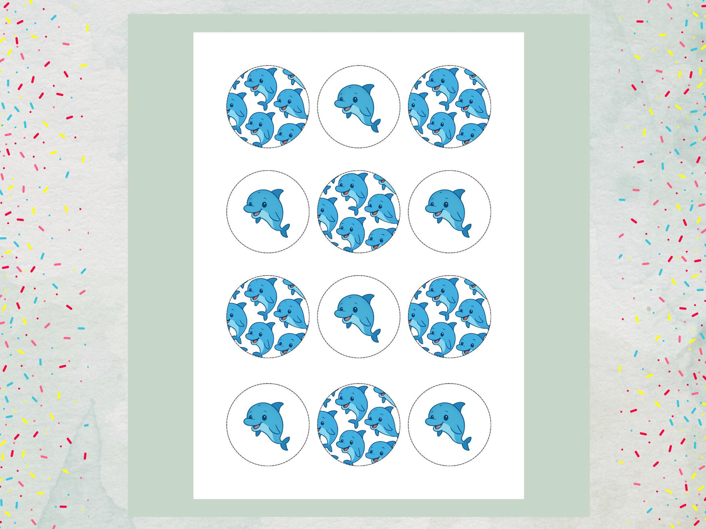 Dolphin Edible Cupcake Toppers 12 x 2" Precut Wafer Paper, Card or Icing Sheet