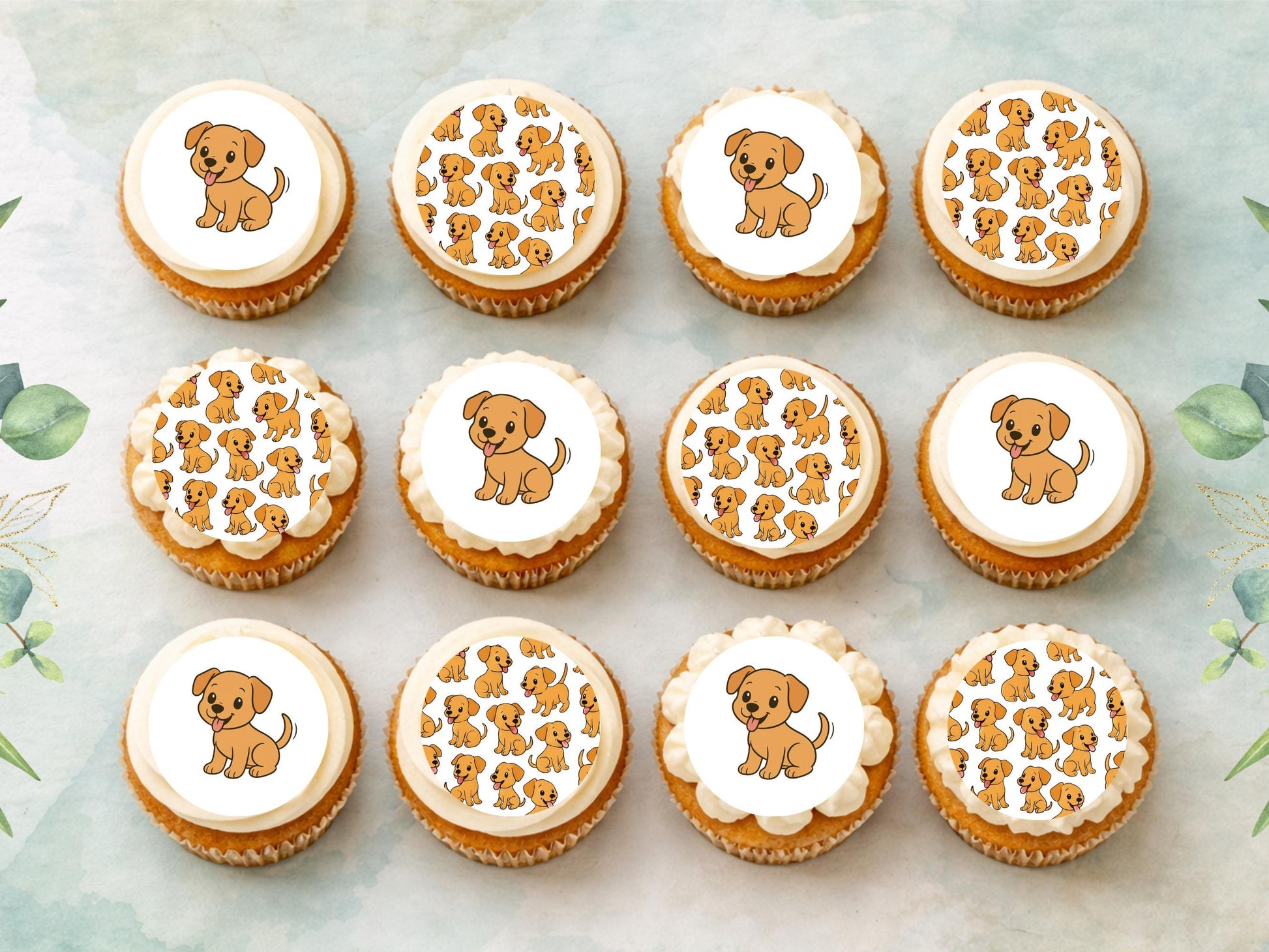 Yellow Dog Edible Cupcake Toppers 12 x 2" Wafer Paper, Card, or Icing Sheet