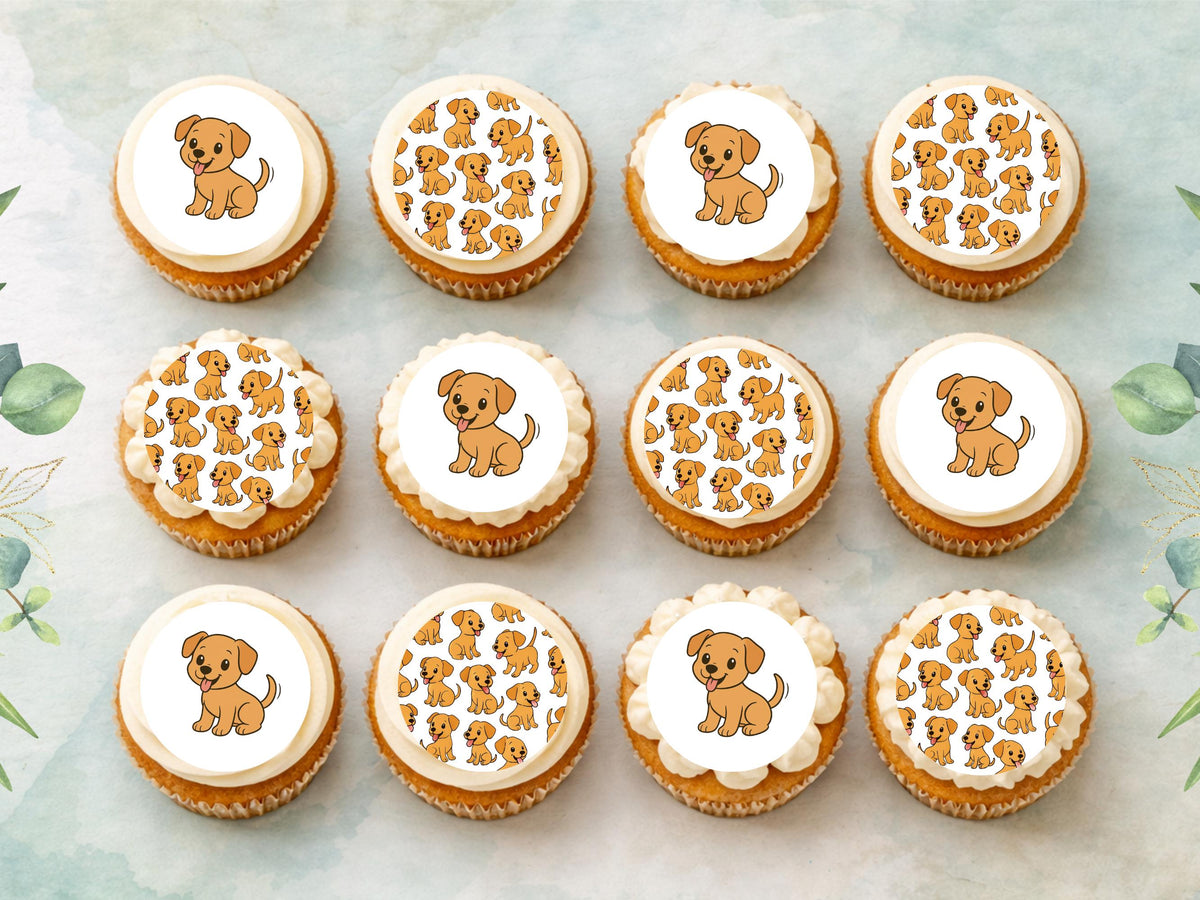Yellow Dog Edible Cupcake Toppers 12 x 2" Wafer Paper, Card, or Icing Sheet