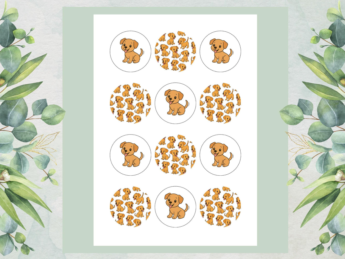 Yellow Dog Edible Cupcake Toppers 12 x 2" Wafer Paper, Card, or Icing Sheet