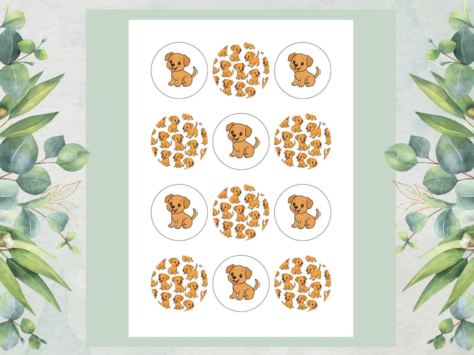 Yellow Dog Edible Cupcake Toppers 12 x 2" Wafer Paper, Card, or Icing Sheet