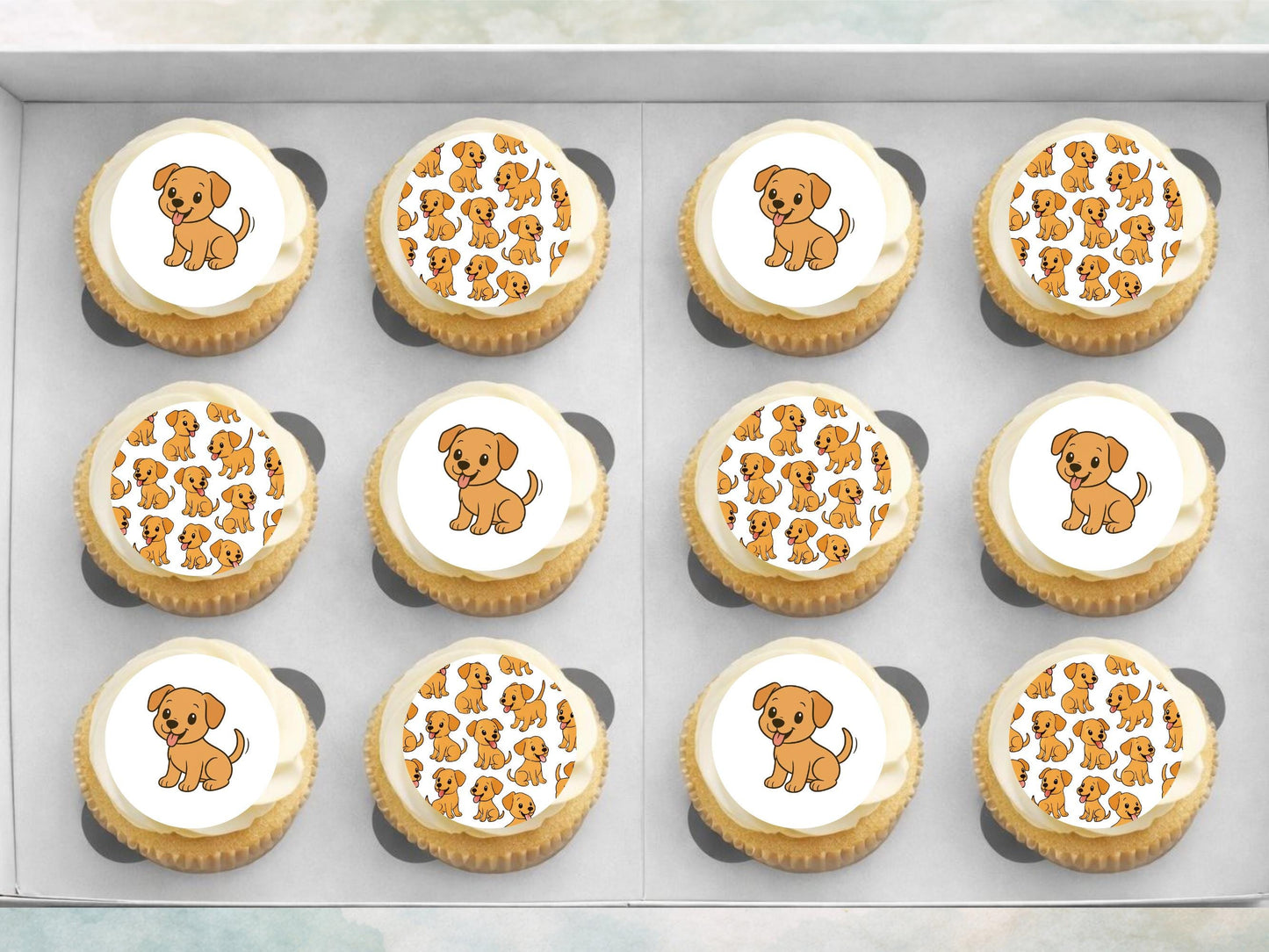 Yellow Dog Edible Cupcake Toppers 12 x 2" Wafer Paper, Card, or Icing Sheet