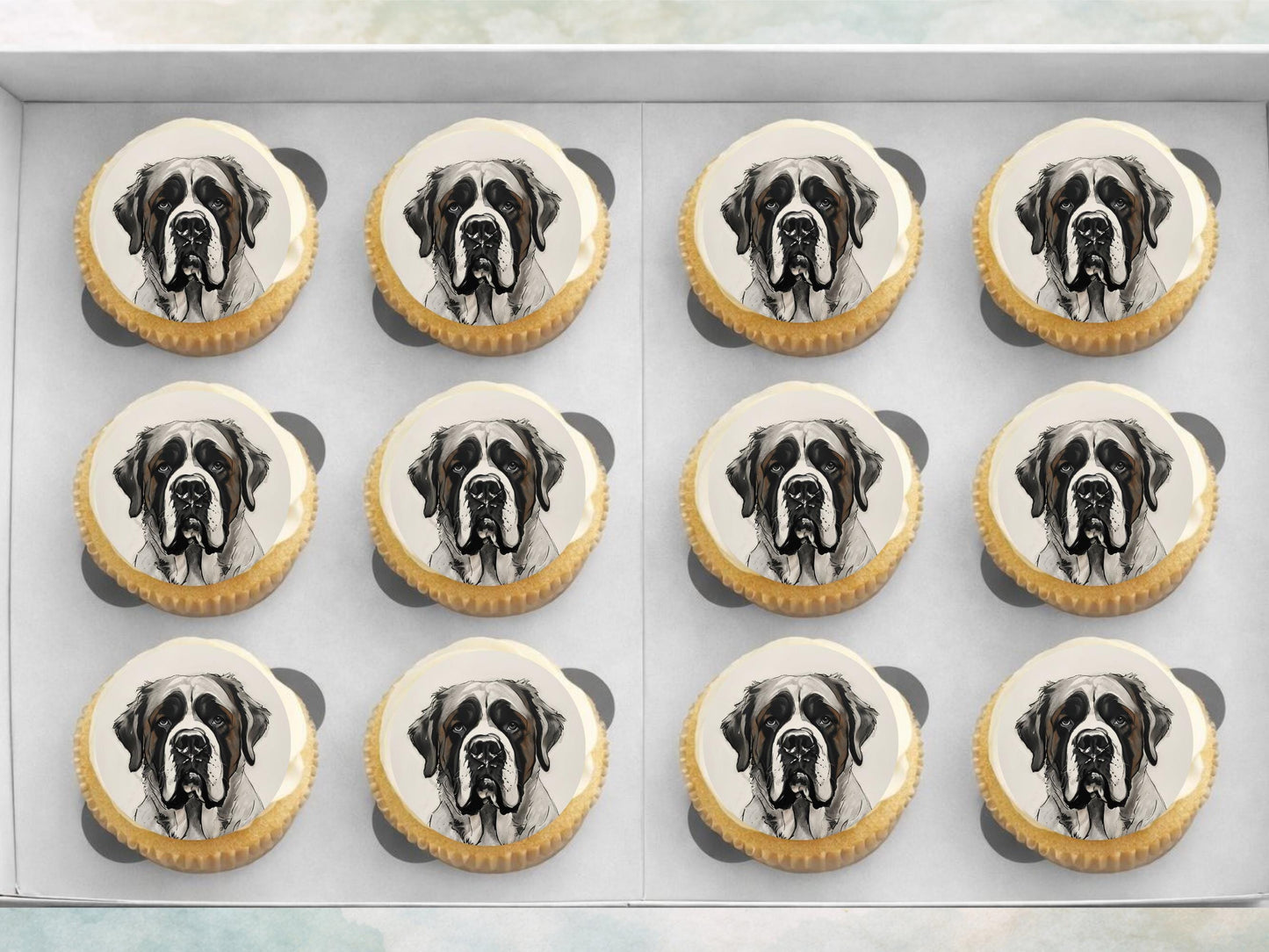 St Bernard Edible Cupcake Toppers: 2" Wafer Paper, Card or Icing