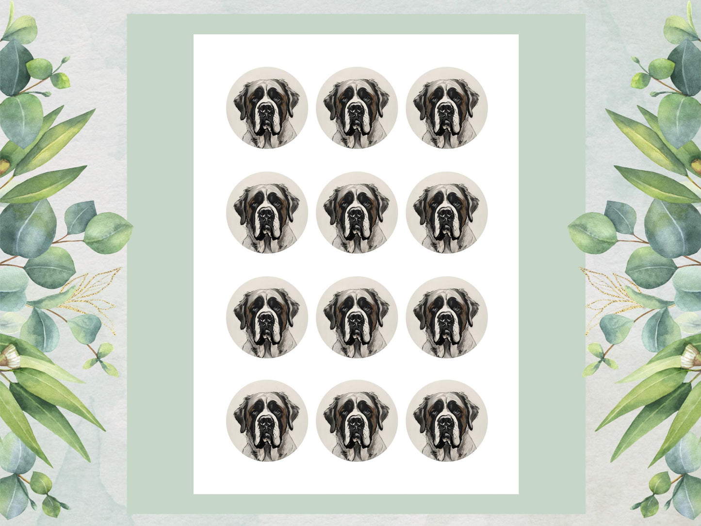 St Bernard Edible Cupcake Toppers: 2" Wafer Paper, Card or Icing