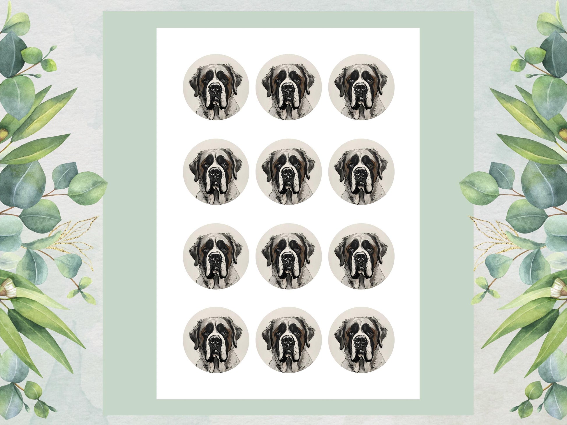 St Bernard Edible Cupcake Toppers: 2" Wafer Paper, Card or Icing