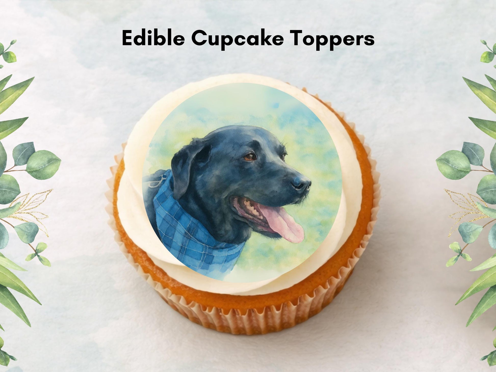 Black Labrador Edible Cupcake Toppers – 12 x 2" Pre-Cut