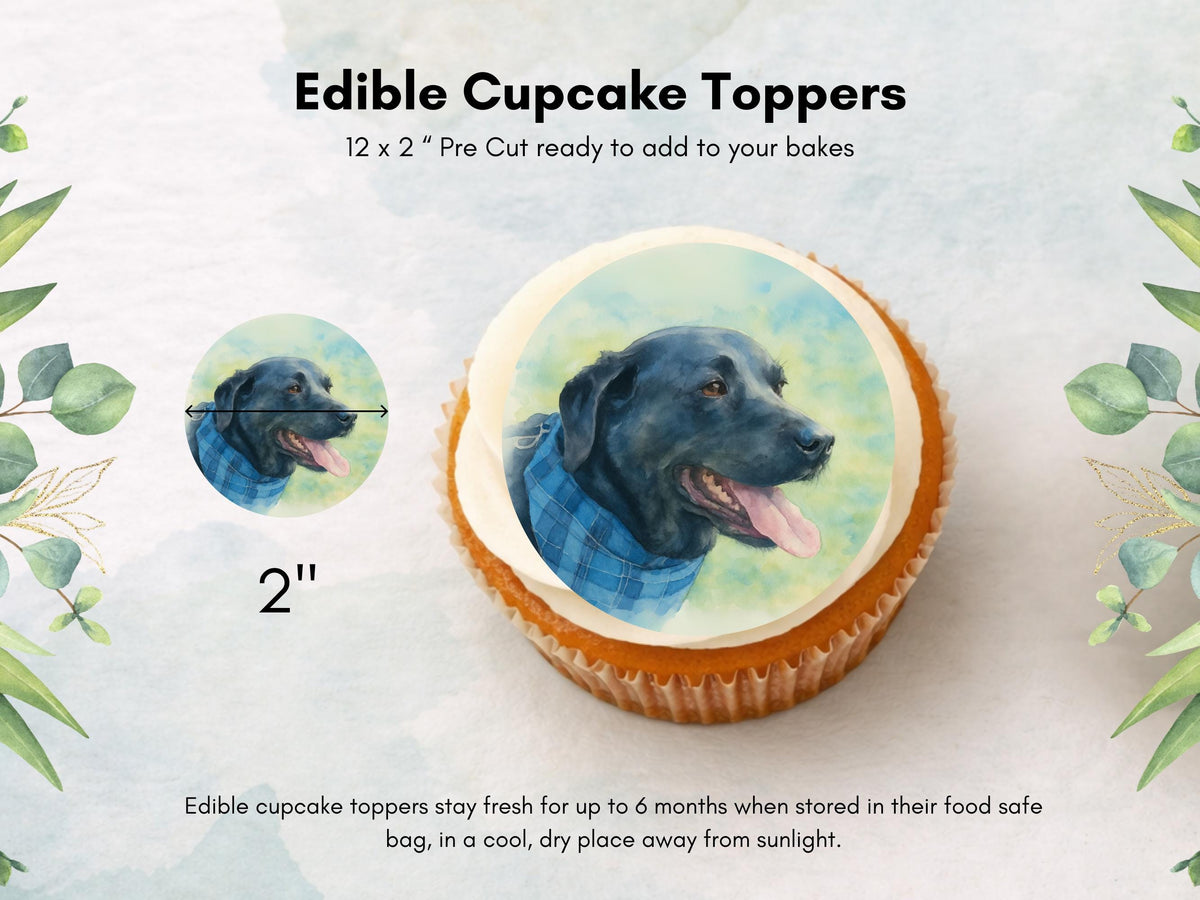 Black Labrador Edible Cupcake Toppers – 12 x 2" Pre-Cut