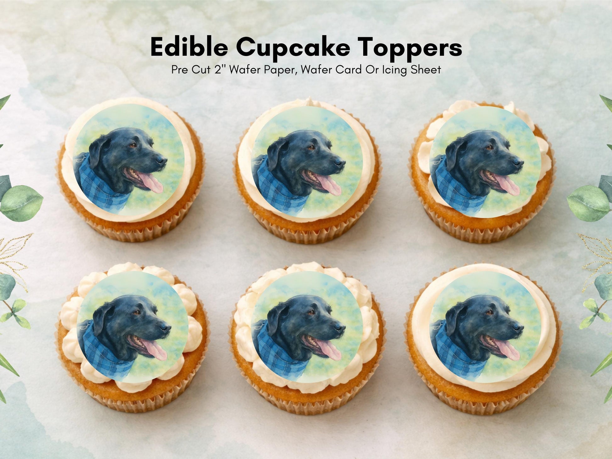 Black Labrador Edible Cupcake Toppers – 12 x 2" Pre-Cut