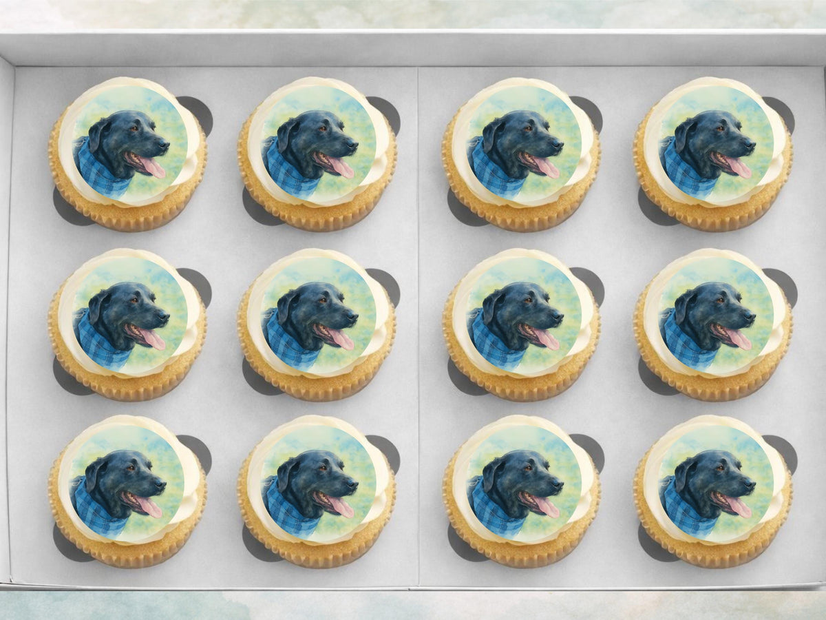 Black Labrador Edible Cupcake Toppers – 12 x 2" Pre-Cut
