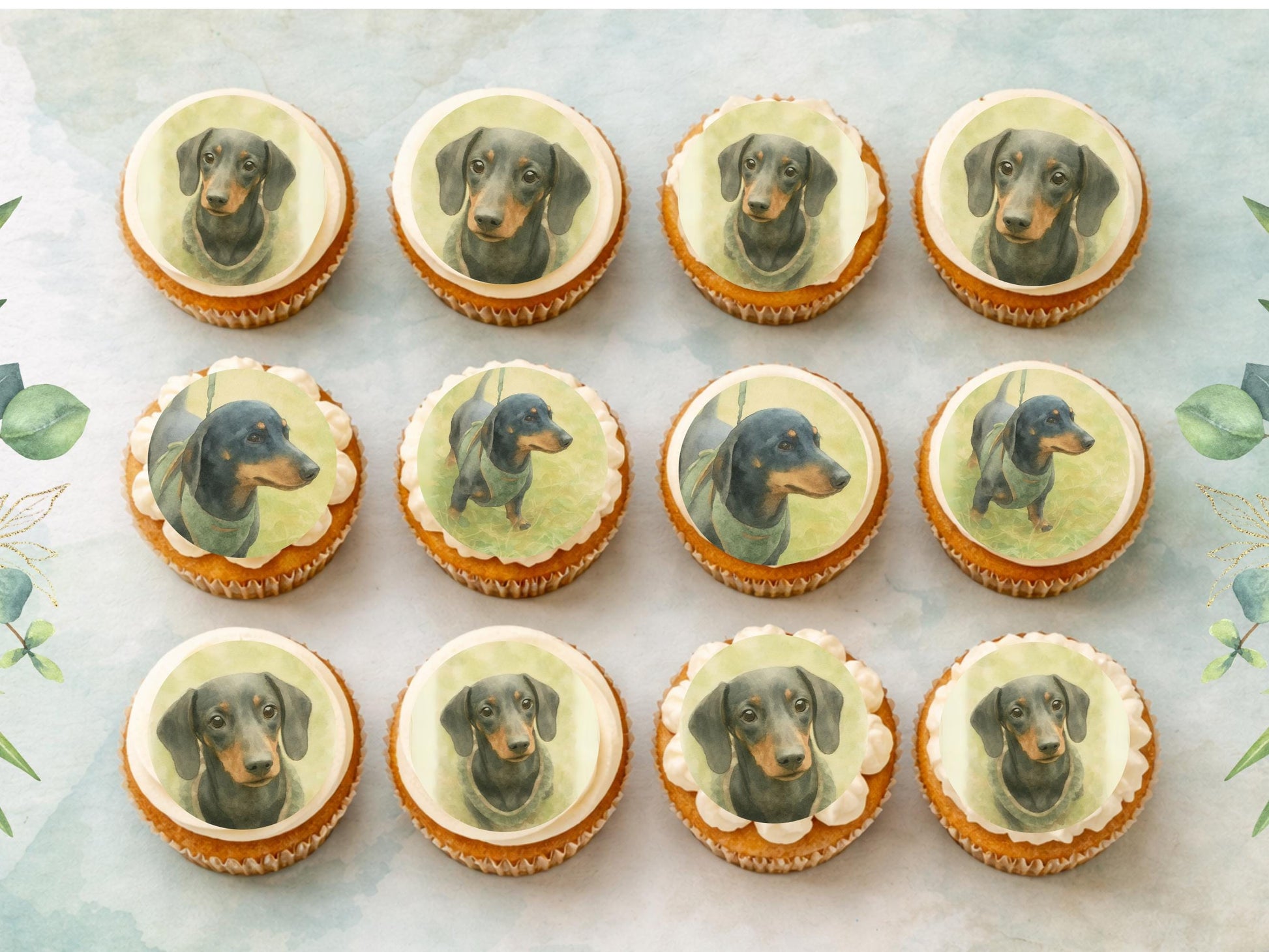 Dachshund Cupcake Toppers: Edible Wafer Paper or Icing (12 x 2")
