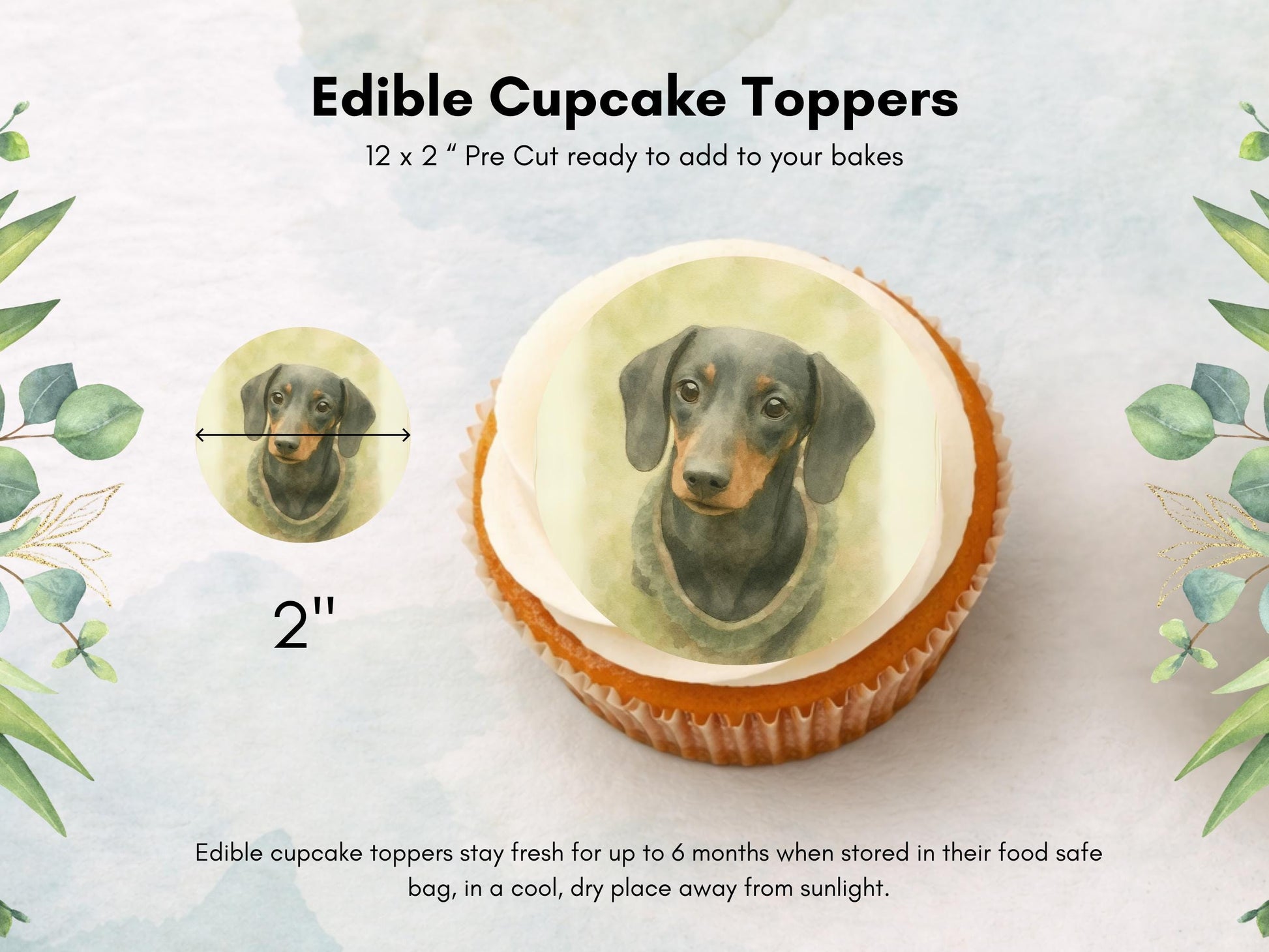Dachshund Cupcake Toppers: Edible Wafer Paper or Icing (12 x 2")