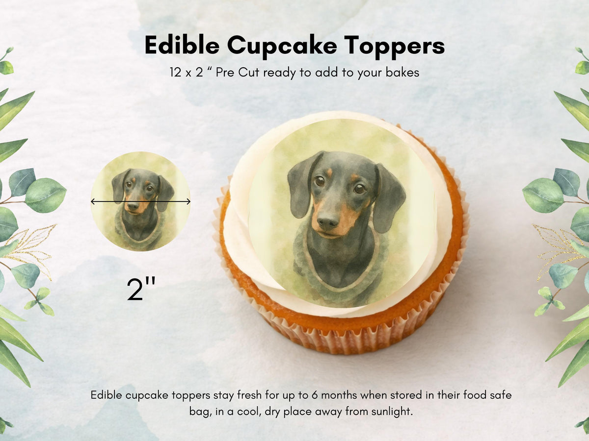 Dachshund Cupcake Toppers: Edible Wafer Paper or Icing (12 x 2")