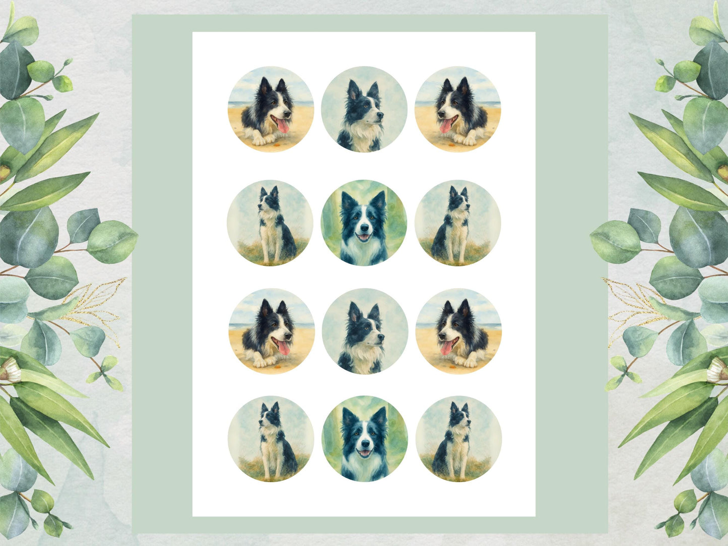Border Collie Edible Cupcake Toppers 12 x 2" Dog Cake Toppers
