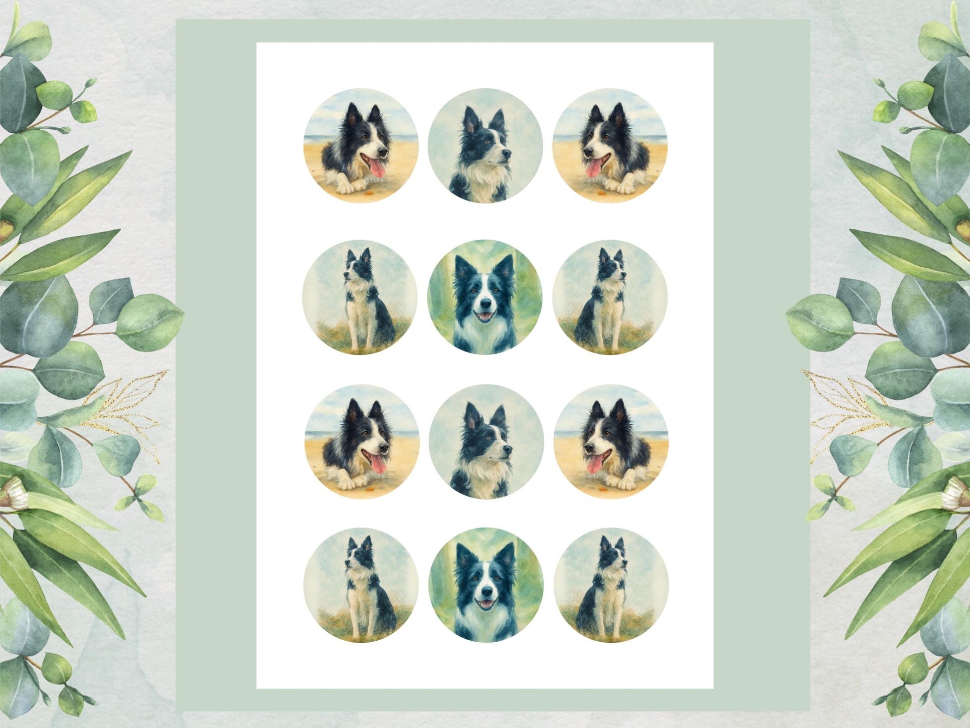 Border Collie Edible Cupcake Toppers 12 x 2" Dog Cake Toppers