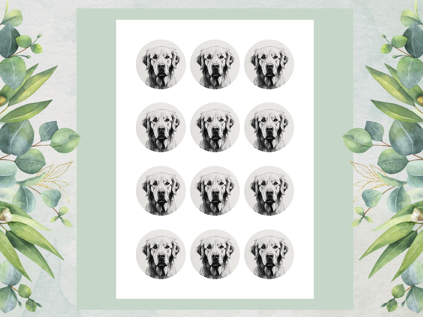 Golden Retriever Edible Cupcake Toppers 12 x 2" Wafer Paper, Card, or Icing Sheet