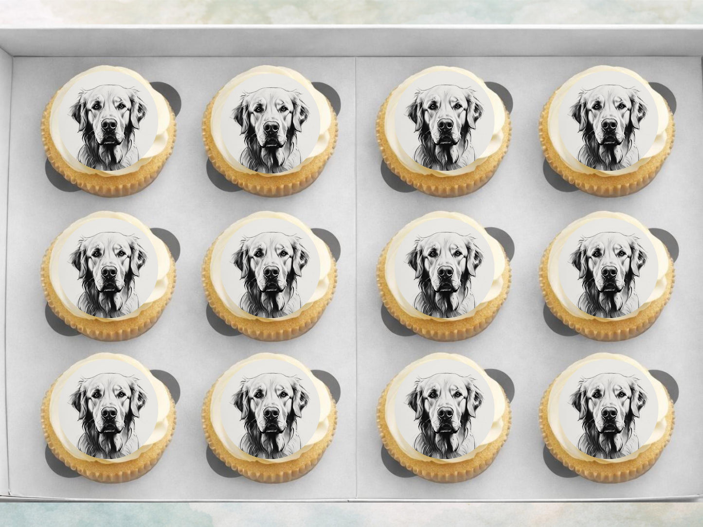 Golden Retriever Edible Cupcake Toppers 12 x 2" Wafer Paper, Card, or Icing Sheet