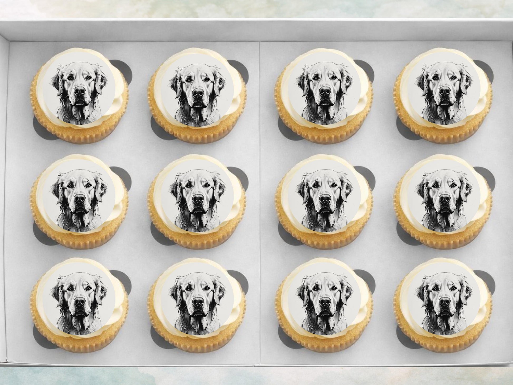 Golden Retriever Edible Cupcake Toppers 12 x 2" Wafer Paper, Card, or Icing Sheet