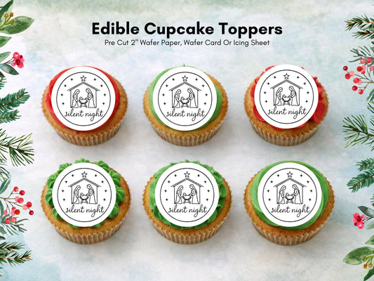 Christmas Nativity Edible Cupcake Toppers: 12 x 2" Wafer Paper, Card, or Icing