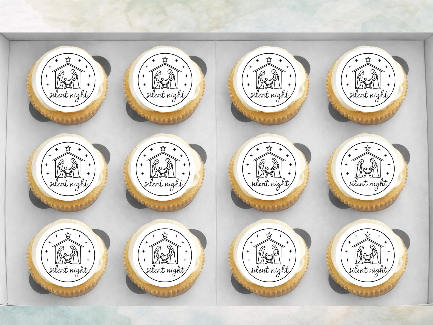 Christmas Nativity Edible Cupcake Toppers: 12 x 2" Wafer Paper, Card, or Icing