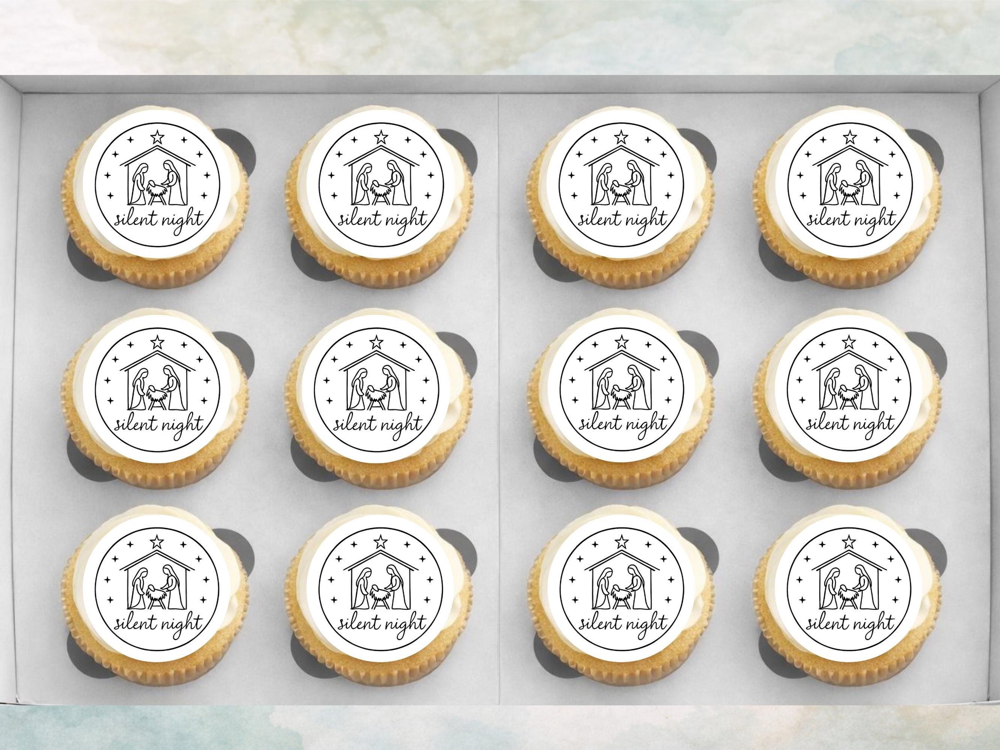 Christmas Nativity Edible Cupcake Toppers: 12 x 2" Wafer Paper, Card, or Icing
