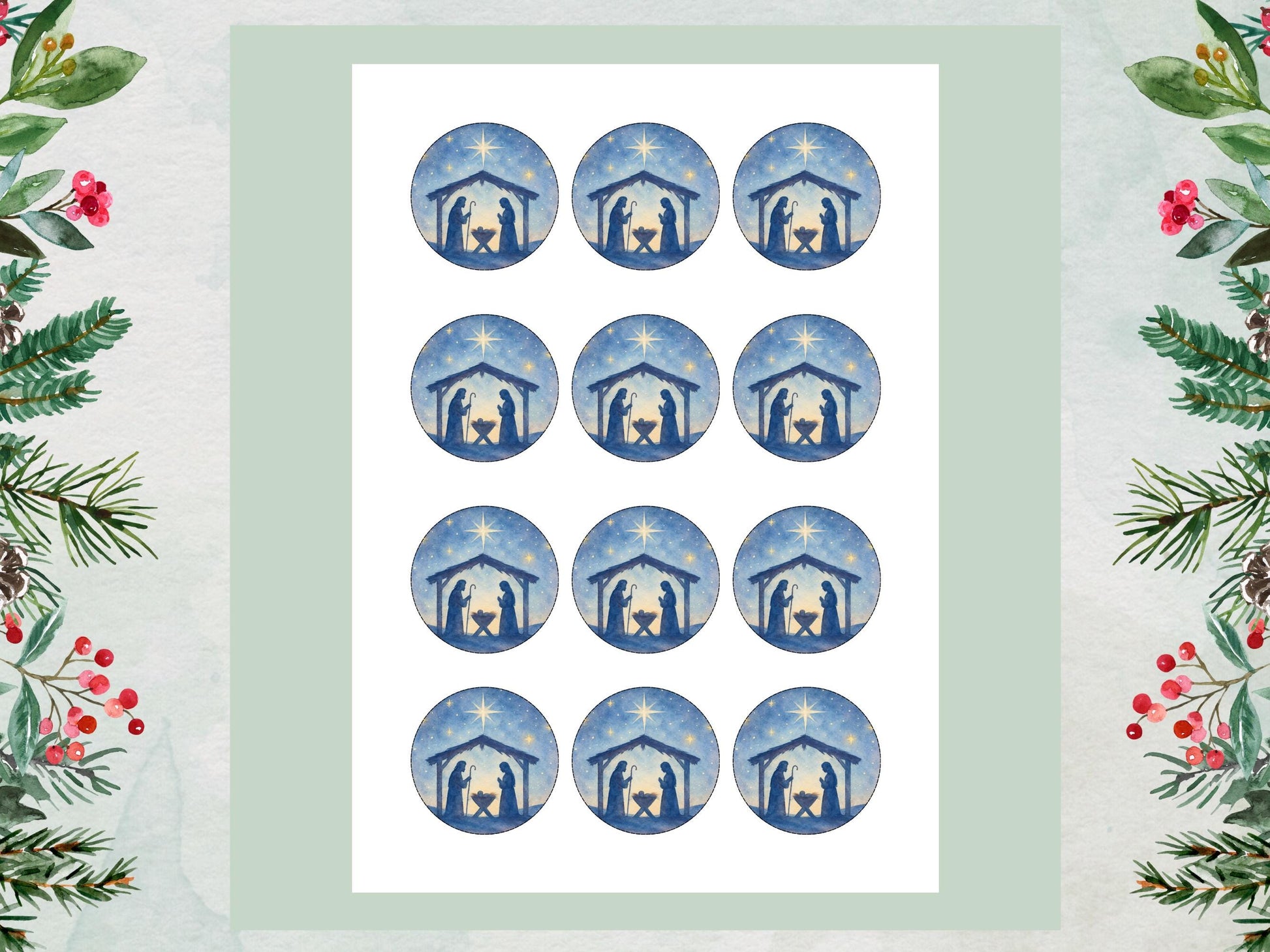 Christmas Nativity Edible Cupcake Toppers 12 x 2" Wafer Paper, Card, or Icing Sheet