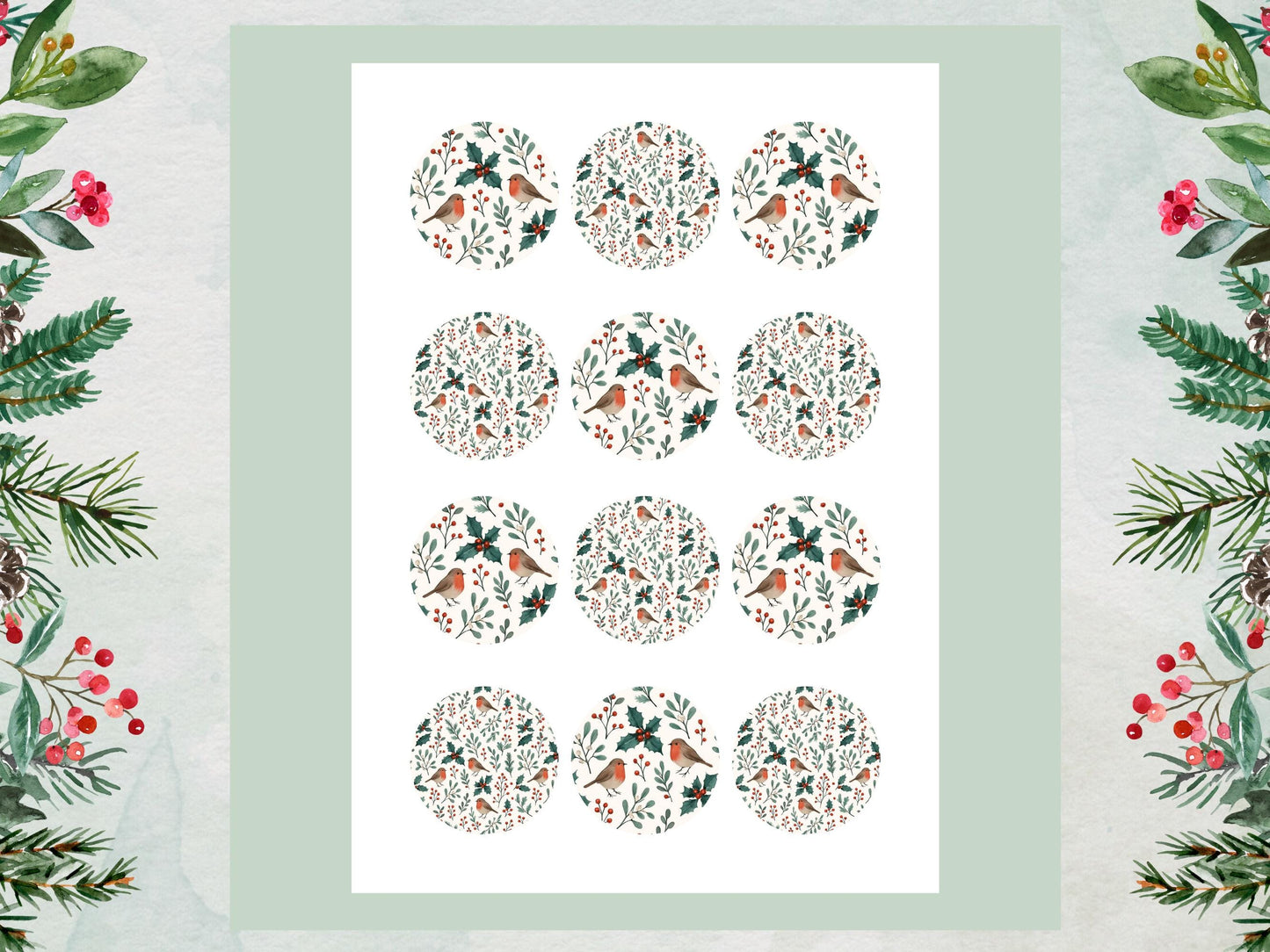 Christmas Robin & Holly Edible Cupcake Toppers: Festive Cake Decoration